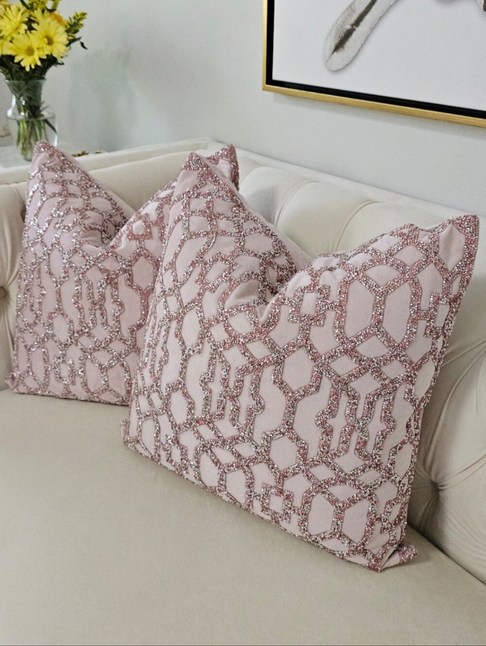 Sparkle Blush Pink Decorative Pillow Pair 20×20